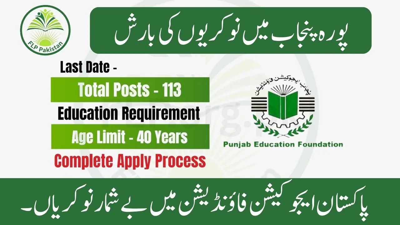 Punjab Education Foundation Jobs 2025 – 100+ Vacancies Announced with Salary Up to Rs. 200,000